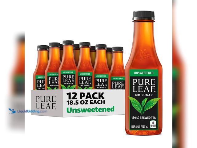 Lot 49-3564098 - Pure Leaf Iced Tea, Unsweetened Real Brewed Tea, Zero Sugar & Zero Calories, 18.5 Fl Oz (Pack of 12)...