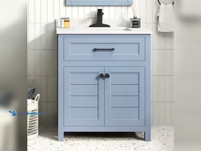 Lot 49-1568630 - Home Decorators Collection Hanna 30 in. Single Sink Spruce Blue Bath Vanity with White Engineered St...