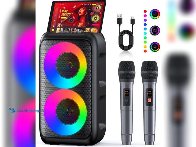 Lot 49-5437968 - Karaoke Machine, Portable Bluetooth Speaker, PA Speaker with 2 Wireless Karaoke Microphones, Karaoke...