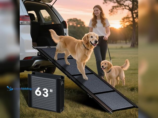 Lot 49-5433717 - HBTower 63" Long & 17.3" Wide Folding Dog Ramp for Car, SUV & Truck – Portable Pet Ramp with Non-Sli...