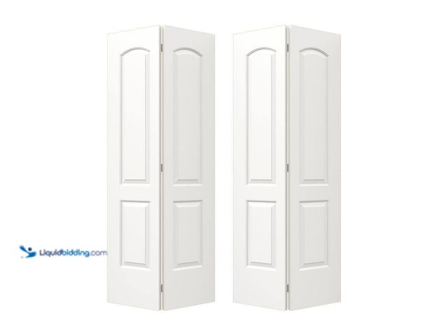 Lot 49-5414558 - 72 in. x 80 in. Caiman 2 Panel Primed Hollow Core Molded Composite Closet Bi-Fold Double Door Model ...
