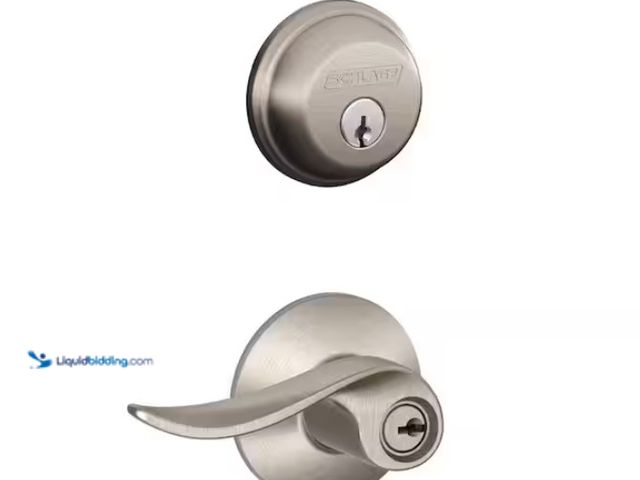 Lot 49-3433330 - Lot of (4) Schlage Sacramento Satin Nickel Single Cylinder Deadbolt and Keyed Entry Door Handle Comb...