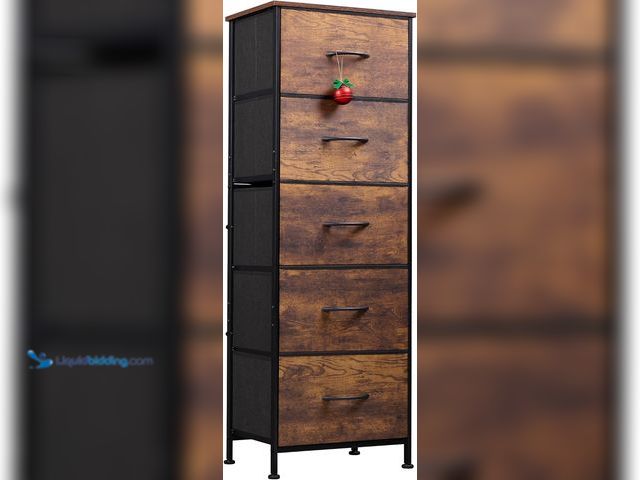 Lot 49-1623431 - WLIVE Fabric Dresser for Bedroom, 5-Drawer Tall Dressers, Storage Organizer with Fabric Bins, Wood T...