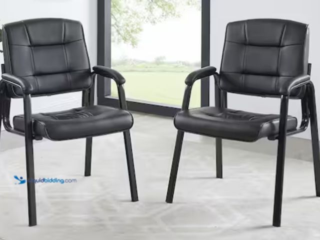 Lot 49-3560066 - HOMESTOCK
Black Office Guest Chair Set of 2, Leather Executive Waiting Room Chairs, Lobby Reception ...