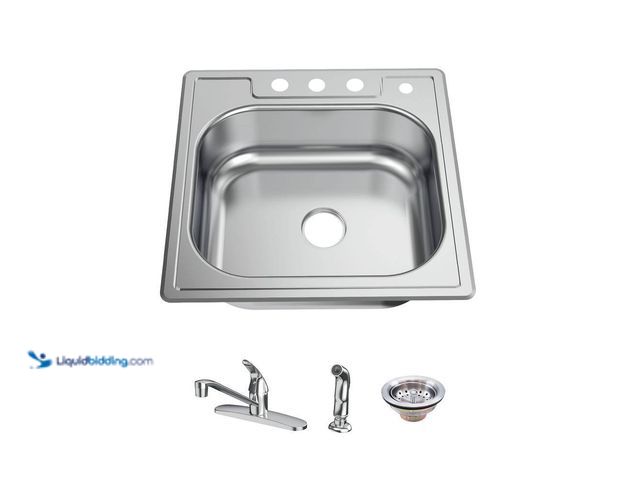 Lot 49-5447792 - Glacier Bay 25 in. Drop-In Single Bowl 20 Gauge Stainless Steel Kitchen Sink with Faucet and Sprayer...