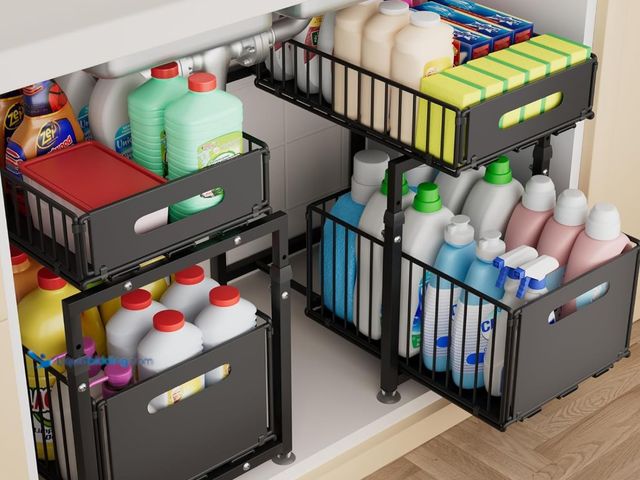 Lot 49-1555589 - Lot of (2) MIKEE Under Sink Organizer, 2 Tier Under Sink Organizers and Storage, Bathroom Cabinet Or...