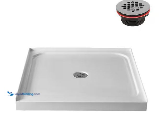 Lot 49-1572017 - Streamline GB-537-152 36 in. L x 36 in. Alcove Acrylic Shower Pan Base in Glossy White with Center D...