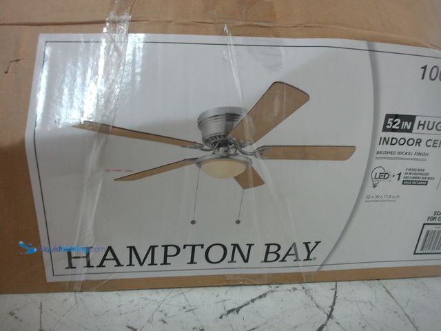 Lot 49-1629079 - Hampton Bay Hugger 52 in. LED Indoor Brushed Nickel Ceiling Fan with Light Kit, Model # AL383LED-BN,...