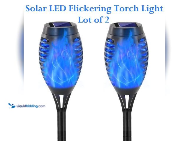 Lot 49-1616223 - Lot of 2 Solar Waterproof LED Flickering Flame Torch Lights - Blue Light - NEW - Perfect for pathway...