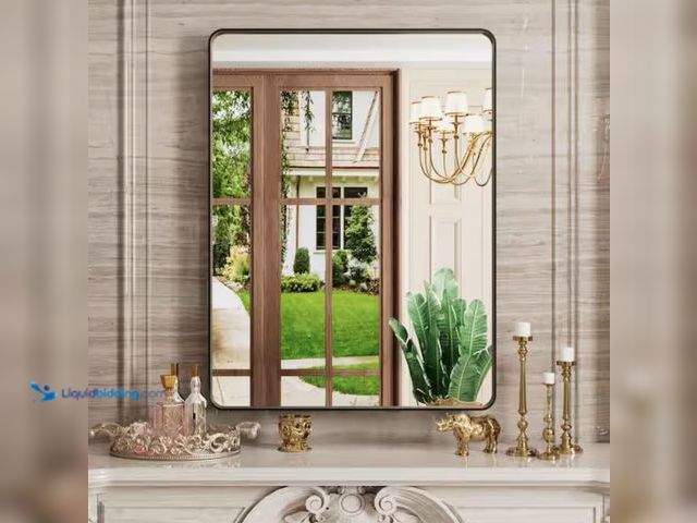 Lot 49-2006606 - Spigel 24 in. W x 32 in. H Vanity Rectangular Black Wall Mirror Aluminum Alloy Framed Bathroom Mirro...