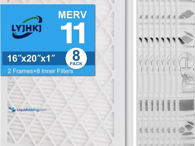 Lot 49-5447993 - 16x20x1 MERV 11 Air Filter, Quality AC/HVAC Furnace Filter，2 Reusable ABS Plastic Frame + 8 Pack Rep...