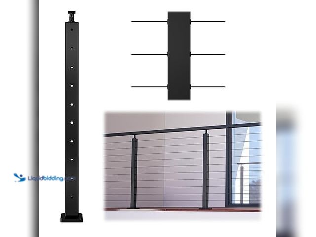 Lot 49-2001423 - Muzata Black Cable Railing Post 36 Inch 36"x2"x2" Level Drilled Surface Mount T304 Stainless Steel C...