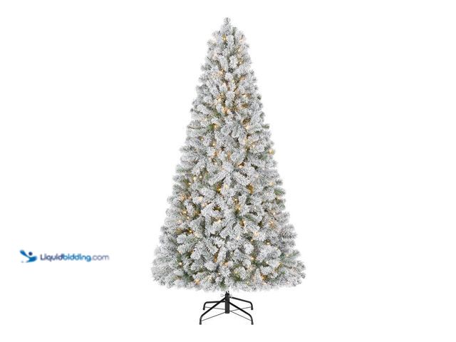 Lot 49-5453647 - Home Accents Holiday 6.5 ft. Festive Mixed Pine Flocked LED Pre-Lit Artificial Christmas Tree T11. [...