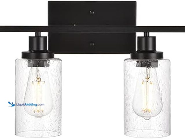 Lot 49-5416401 - MELUCEE 6-Light Vanity Lighting Fixtures Black Finish with Seeded Glass Shade, Farmhouse Bathroom Li...