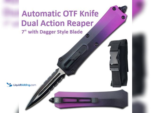 Lot 49-1820707 - Dual Action Reaper Automatic OTF Out the Front 7" Purple/Black with Dagger Style Blade - NEW - If yo...