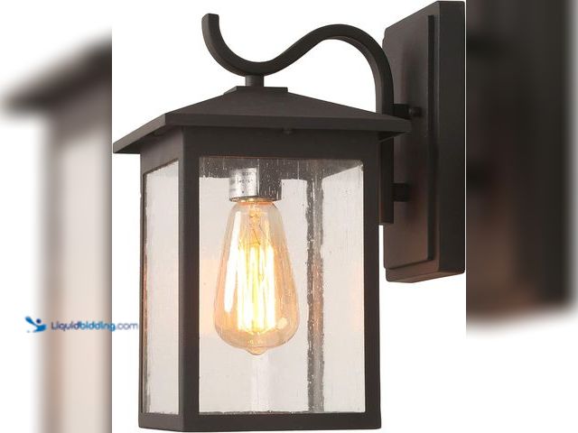 Lot 49-3536529 - LALUZ Rectangle Outdoor Wall Lights Farmhouse Front Porch Light 12.2”, Black Outside Lights for Hous...