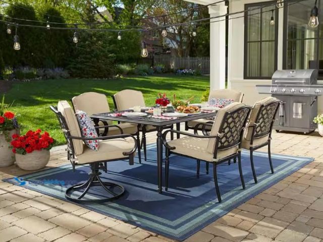 Lot 49-1519709 - Hampton Bay Laurel Oaks 7-Piece Dark Brown Steel Outdoor Patio Dining Set with CushionGuard Putty Cu...