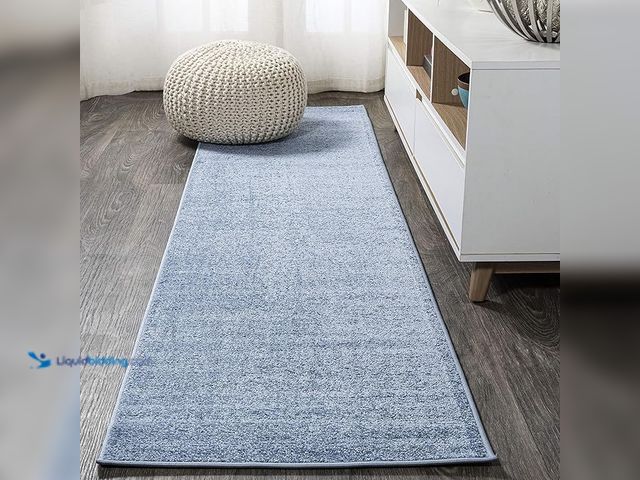 Lot 49-3528058 - JONATHAN Y Haze Solid Low-Pile Classic Blue Runner Rug 2x8, Coastal,Bohemian,Minimalist,Classic, Eas...