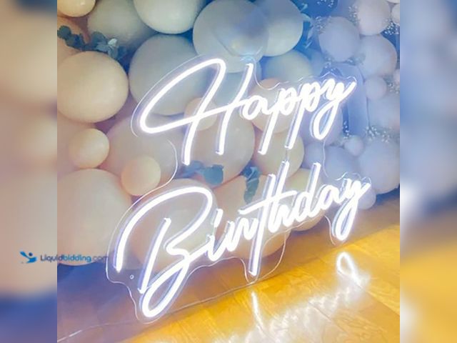 Lot 49-5406925 - Large Happy Birthday LED Neon Sign, 28 inches Personalized Neon Light Sign for Birthday Party Wall D...