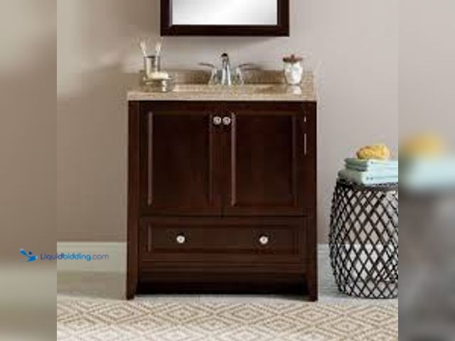 Lot 49-3538850 - Glacier Bay Delridge 31 in. Single Sink Chocolate Bath Vanity with Caramel Cultured Marble Top (Asse...