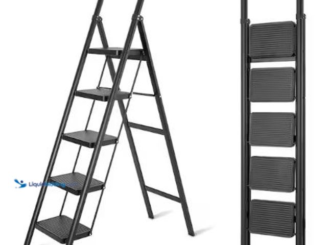 Lot 49-1625561 - Tatayosi 5-Step Steel Folding Step Stool Ladder 550 lbs. Load Capacity, Black (11 ft. Reach Height),...