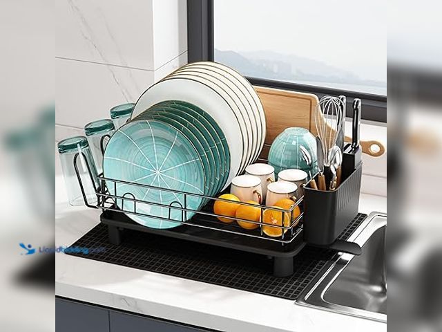 Lot 49-3528707 - JASIWAY Black Stainless Steel Dish Drainers Drying Rack for Kitchen Counter with Drainboard Set, Rus...