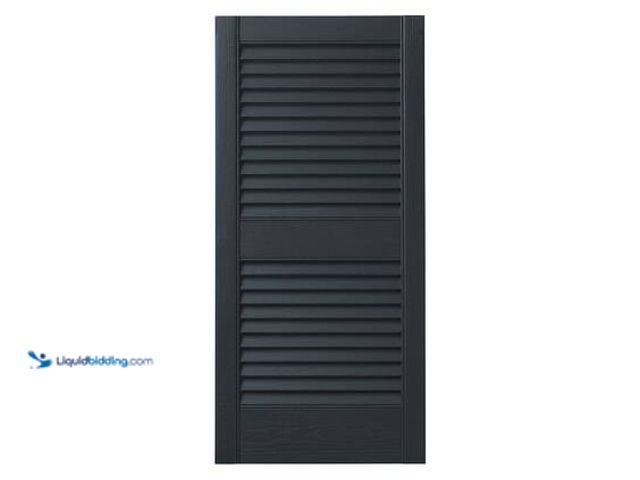Lot 49-5539845 - Ply Gem 15 in. x 43 in. Open Louvered Polypropylene Shutters Pair in Dark Spruce. Model # VINLV1543 ...