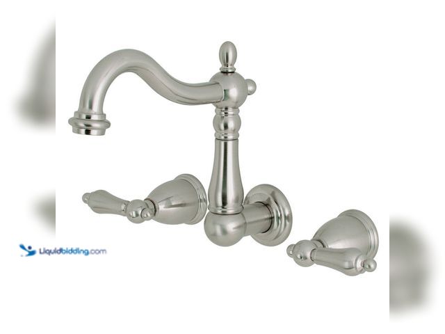 Lot 49-3631556 - Heritage KS1258AL Two-Handle 3-Hole Wall Mount Bathroom Faucet, Brushed Nickel, Model # KS1258AL, Ne...