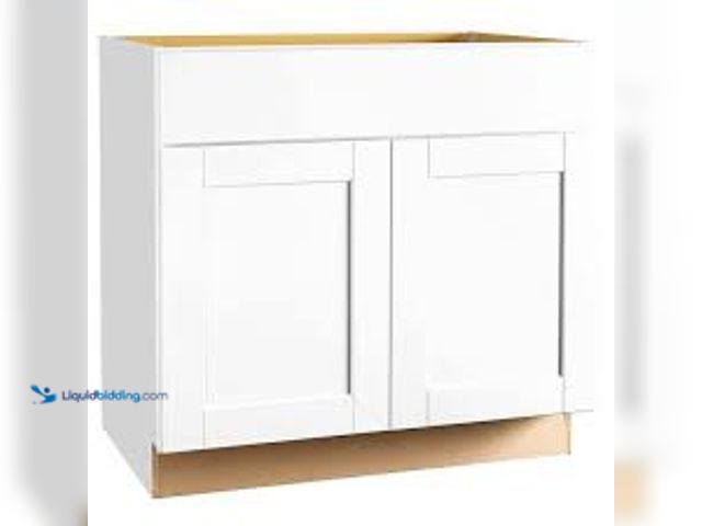 Lot 49-5438133 - Hampton Bay Shaker 36 in. W x 24 in. D x 34.5 in. H Assembled Base Kitchen Cabinet in Satin White wi...