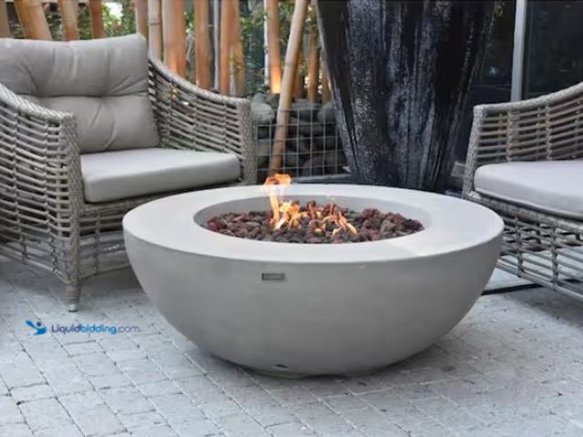 Lot 49-1574877 - Elementi Lunar Bowl 42 in. Diameter Light Grey Concrete Natural Gas Fire Table, Lightweight, high-pe...