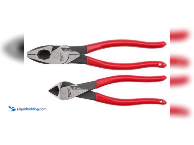 Lot 49-3565252 - Milwaukee 9 in. Lineman & 8 in. Diagonal Dipped Grip Plier Set (2-Piece) Model # MT500-2 unused. Dam...