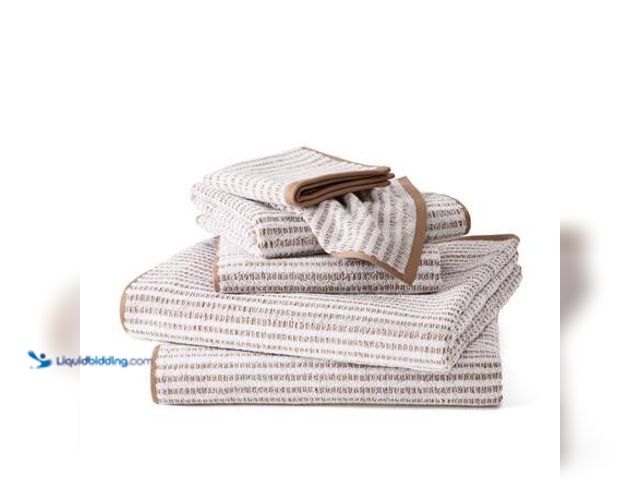 Lot 49-5546459 - TOWN & COUNTRY LIVING Striped Reversible Terry Organic Cotton Moca Brown 6-Piece Bath Set Model # 76...