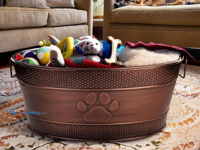 Lot 49-3480527 - BREKX Indestructible Metal Dog Toy Bin - Copper Galvanized Storage Bin with Handles, Puppy Basket fo...