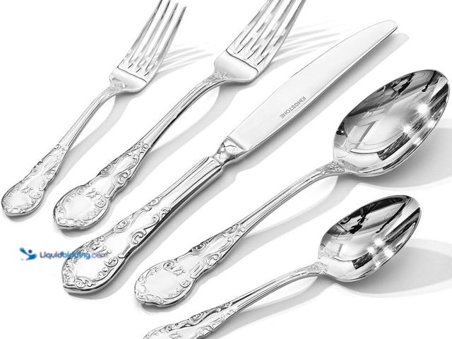 Lot 49-3539311 - KINGSTONE Vintage Silverware Set, 60-Piece 18/10 Stainless Steel Retro Royal Flatware Cutlery Set fo...