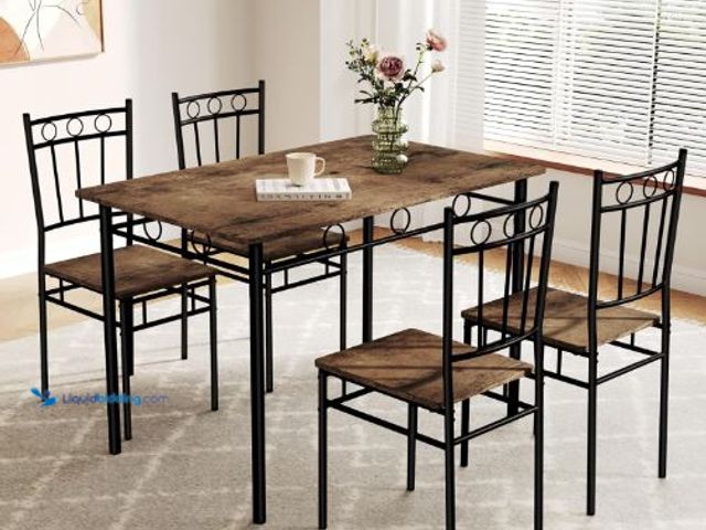 Lot 49-5436867 - Dining Table Set for 4, 5-Piece Kitchen Table and Chairs, Rectangular Dining Room Table Set with 4 C...