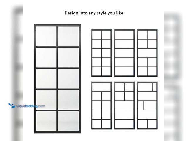 Lot 49-5520641 - 37 in. x 84 in. Clear Glass Black Frame Solid Core Interior Sliding Barn Door without Hardware Kit. ...