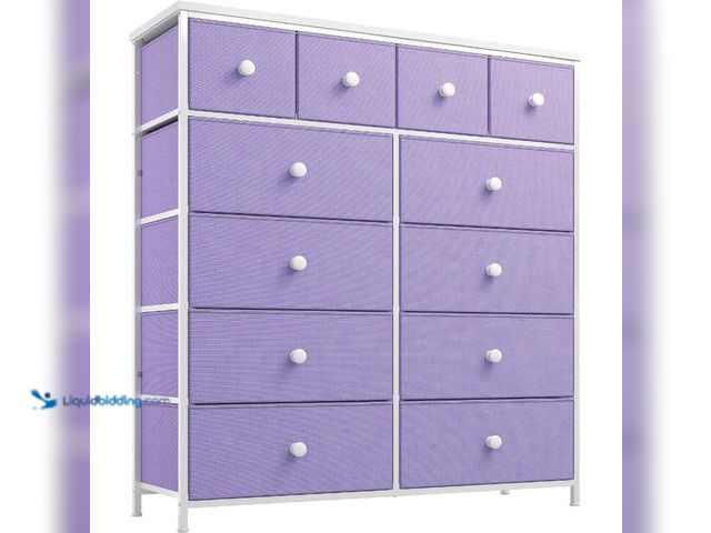 Lot 49-3480397 - EnHomee Purple Dresser for Bedroom with 12 Drawers, Tall Dresser with Wooden Top and Metal Frame, Fa...