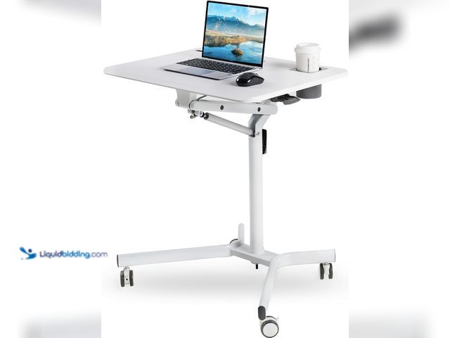 Lot 49-5437323 - Mobile Sit Stand Desk - Height Adjustable Standing Laptop Desk Cart Rolling Couch Table on Wheels Wh...