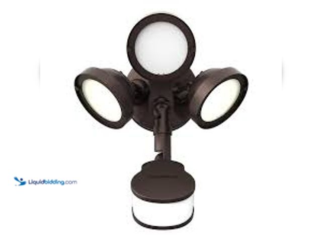 Lot 49-5459389 - HALO TGS 27-Watt, Bronze, Motion Sensor, Outdoor Integrated LED Flood Light with Round Triple Head, ...