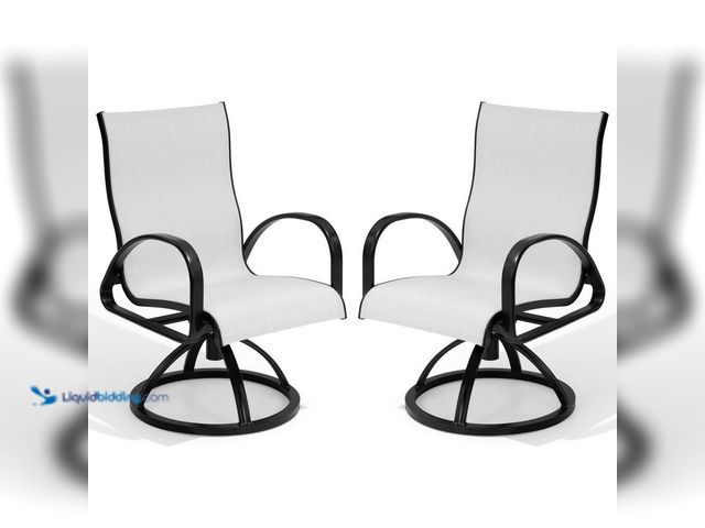 Lot 49-5408013 - Pellebant Black Swivel Aluminum Sunbrella Textilene Mesh Fabric Outdoor Dining Chair in Augustine Oy...
