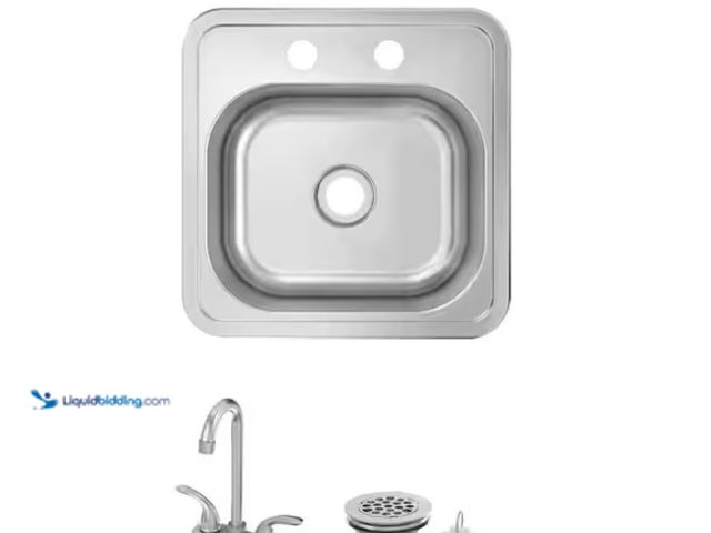 Lot 49-1574661 - Glacier Bay Pro 15 in. Drop-In Single Bowl 20-Gauge Stainless Steel Kitchen Sink with Faucet, Model ...