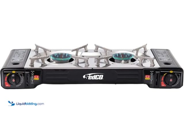Lot 49-5556958 - 60,000 BTU DUAL BURNER PROPANE AND BUTANE PORTABLE CAMP GAS STOVE. UPC: 607298069292. Unused