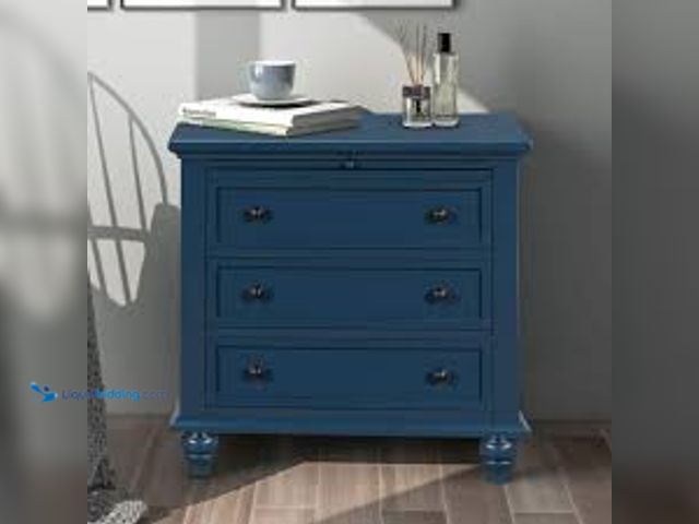 Lot 49-5461479 - Harper & Bright DesignsBlue Classic 3-Drawer 28 in. W Nightstand with Pull Out Tray. Model # WYT147A...
