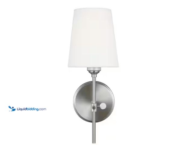 Lot 49-1622512 - Generation Lighting Baker 5.5 in. 1-Light Brushed Nickel Wall Sconce With White Linen Fabric Shade, ...