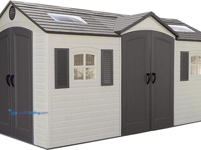 Lot 49-1518624 - Lifetime 60079 Outdoor Storage Dual Entry Shed, 15 x 8 ft, Desert Sand Model #B00CTVQ6UG, New    MSR...