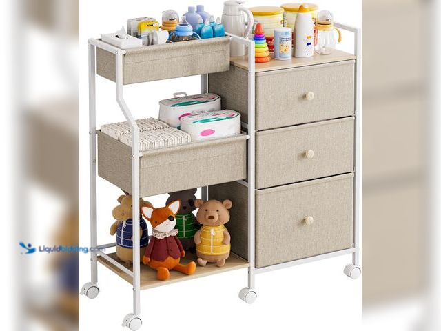 Lot 49-3511853 - Baby Organizer and Storage - 3 Tier Rolling Cart with Dividers and Drawers, Easy to Assemble, Mobile...