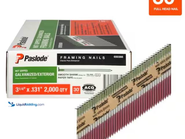 Lot 49-1631232 - Paslode 3-1/4 in. x 0.131-Gauge 30° Galvanized Smooth Shank Paper Tape Framing Nails (2,000 per Box)...