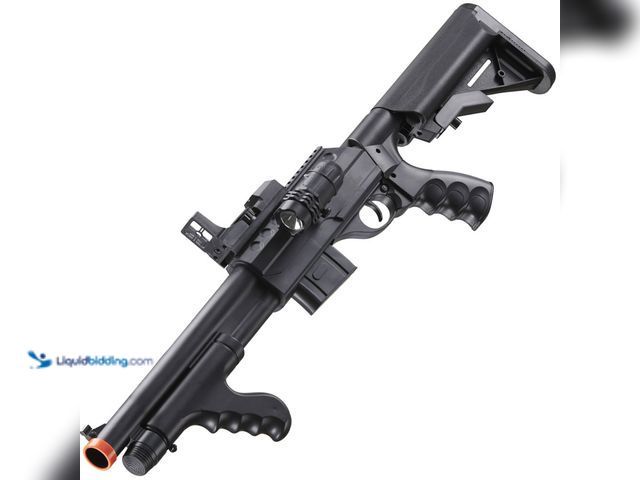 Lot 49-1820488 - UK Arms Pump Action Airsoft Shotgun Spring Powered with Red Dot Sight and Flashlight - NEW - Featuri...
