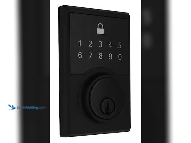 Lot 49-3639314 - Defiant Square Matte Black Compact Touch Electronic Single Cylinder Deadbolt, Model: 32GC8X9D01AHP, ...