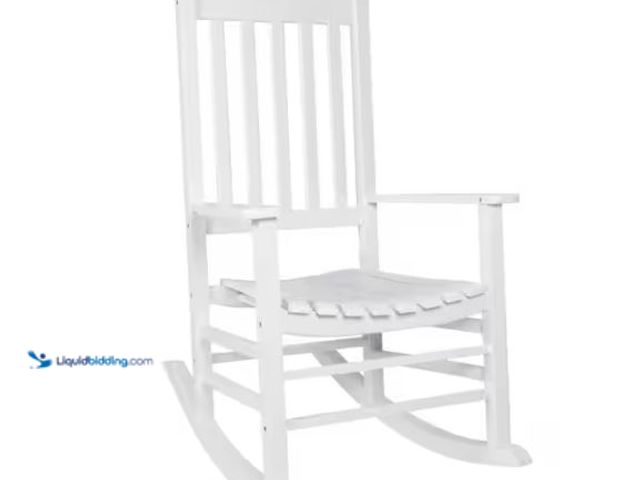 Lot 49-1624554 - Shine Company 44"H White Porch Rocker made of Acacia, Porch Rocking Chair, Classic Wooden Porch Rock...